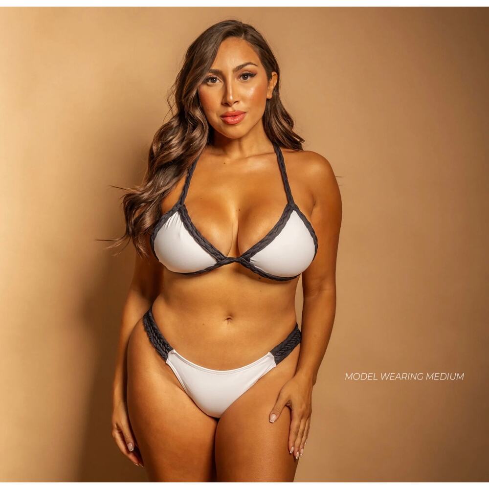 NWT Malvada Copacabana Swimwear Black & White Braided Bikini Set